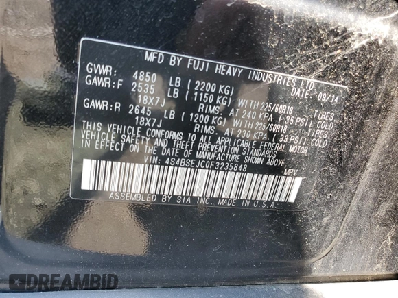 2015 Subaru Outback Limited z VIN 4S4BSEJC0F3235848, wystawiony jako Copart lot #63229185 z przebiegiem 186 514 mil mil oraz Szkoda całkowita • Salvage title. Historia ofert i sprzedaży dostępna na DreamBid. Obrazek 12.