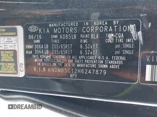 2017 Kia Sedona LX with VIN KNDMB5C12H6247879, listed as a IAAI auction lot 42020233 with 113,919 mi miles and . Bid and sale history available at DreamBid. Image 9.