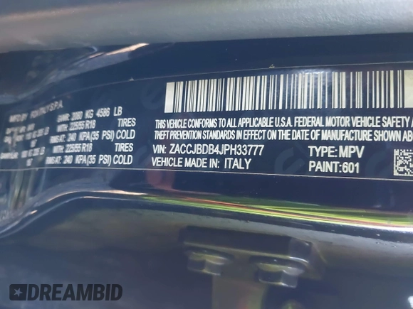 2018 Jeep Renegade Limited with VIN ZACCJBDB4JPH33777, listed as a IAAI auction lot 41675549 with 121,791 mi miles and . Bid and sale history available at DreamBid. Image 9.