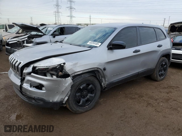 2014 Jeep Cherokee Sport with VIN 1C4PJMAB1EW222943, listed as a Copart auction lot 49293495 with 105,249 mi miles and Salvage Title. Bid and sale history available at carsss.com. Image 1.