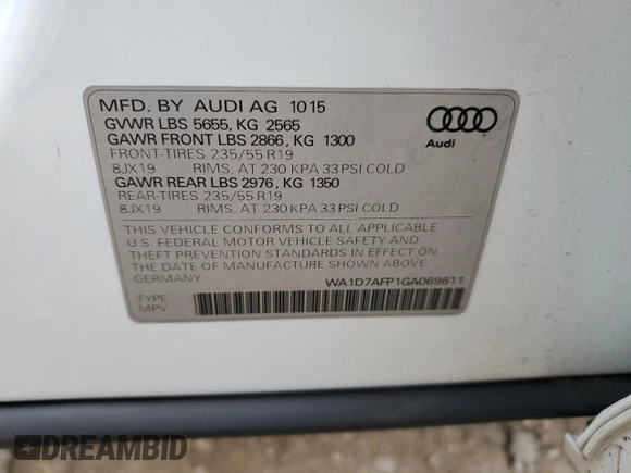 2016 Audi Q5 Premium Plus z VIN WA1D7AFP1GA069611, wystawiony jako Copart lot #46873185 z przebiegiem 72 847 mil mil oraz Szkody całkowita. Historia ofert i sprzedaży dostępna na DreamBid. Obrazek 13.