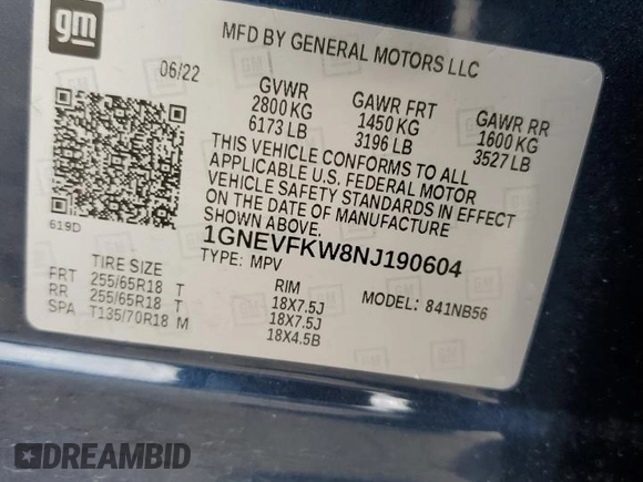 2022 Chevrolet Traverse LS with VIN 1GNEVFKW8NJ190604, listed as a Copart auction lot 78693064 with 34,252 mi miles and Salvage Title. Bid and sale history available at carsss.com. Image 13.