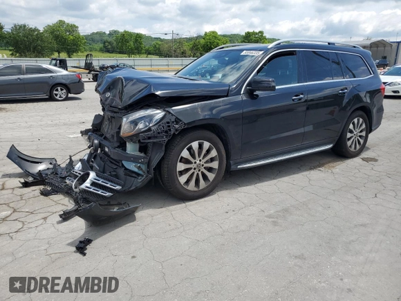2019 Mercedes-Benz GLS 450 with VIN 4JGDF6EEXKB225262, listed as a Copart auction lot 55946335 with 75,733 mi miles and Salvage title. Bid and sale history available at DreamBid. Image 1.