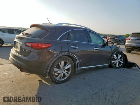 2015 Infiniti QX70 with VIN JN8CS1MU1FM381938, listed as a Copart auction lot 53502405 with Not provided miles and Salvage title. Bid and sale history available at DreamBid. Image 3.