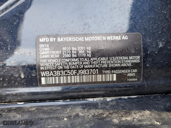 2015 BMW 3 Series 328i xDrive with VIN WBA3B3C50FJ983701, listed as a Copart auction lot 45889995 with 108,923 mi miles and Salvage Title. Bid and sale history available at carsss.com. Image 14.