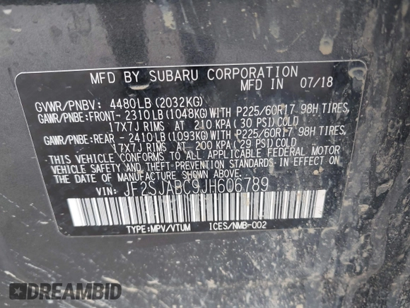2018 Subaru Forester z VIN JF2SJABC9JH606789, wystawiony jako IAAI lot #42143762 z przebiegiem 70 695 mil mil oraz . Historia ofert i sprzedaży dostępna na DreamBid. Obrazek 9.