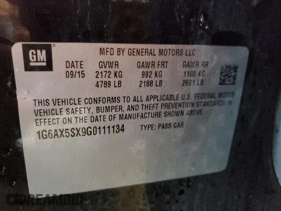 2016 Cadillac CTS Luxury Collection AWD with VIN 1G6AX5SX9G0111134, listed as a Copart auction lot 47620735 with 103,824 mi miles and Salvage Title. Bid and sale history available at DreamBid. Image 14.
