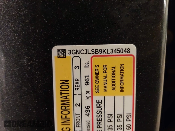 2019 Chevrolet Trax LT z VIN 3GNCJLSB9KL345048, wystawiony jako IAAI lot #41599824 z przebiegiem Nie podano mil oraz . Historia ofert i sprzedaży dostępna na DreamBid. Obrazek 9.