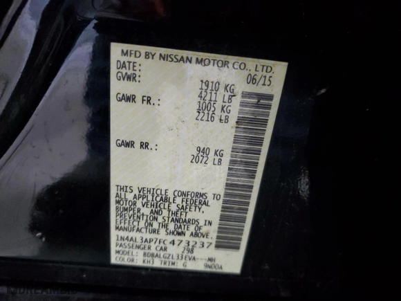 2015 Nissan Altima 2.5 with VIN 1N4AL3AP7FC473237, listed as a Copart auction lot 46891575 with 123,791 mi miles and Salvage Title. Bid and sale history available at carsss.com. Image 12.