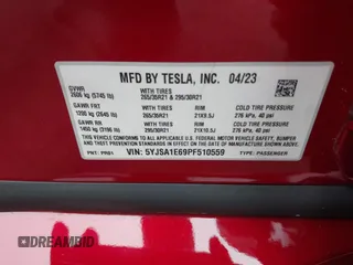 2023 Tesla Model S Plaid с VIN 5YJSA1E69PF510559, выставлен на аукционе IAAI как лот 42164885 с пробегом 28 200 миль миль и . История ставок и продаж доступна на DreamBid. Изображение 9.