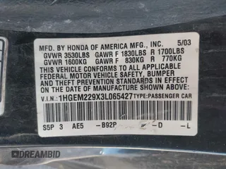 2003 Honda Civic EX with VIN 1HGEM229X3L065427, listed as a IAAI auction lot 42168594 with 164,547 mi miles and . Bid and sale history available at DreamBid. Image 9.