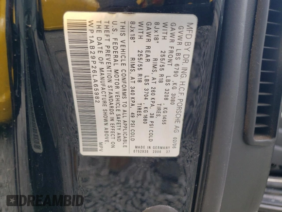 2006 Porsche Cayenne S z VIN WP1AB29P26LA65982, wystawiony jako Copart lot #48717725 z przebiegiem 78 945 mil mil oraz Nie do naprawy • Non repairable. Historia ofert i sprzedaży dostępna na DreamBid. Obrazek 13.