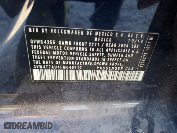 2015 Volkswagen GTI SE with VIN 3VW4T7AU4FM040412, listed as a Copart auction lot 81887394 with 120,922 mi miles and Salvage Title. Bid and sale history available at DreamBid. Image 12.