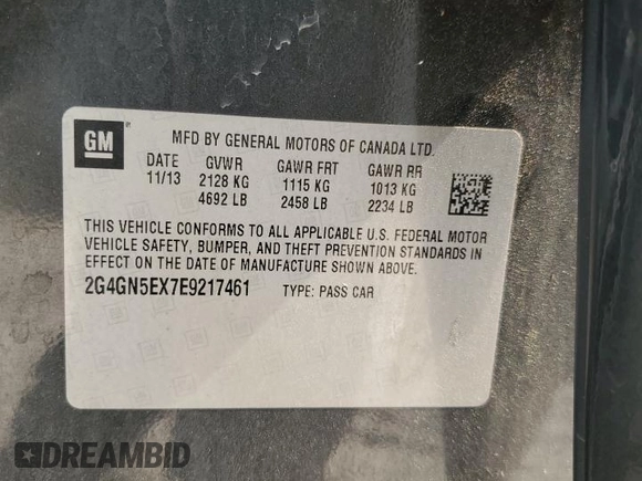 2014 Buick Regal Premium I z VIN 2G4GN5EX7E9217461, wystawiony jako Copart lot #59148605 z przebiegiem 135 958 mil mil oraz Szkoda całkowita • Salvage title. Historia ofert i sprzedaży dostępna na DreamBid. Obrazek 12.