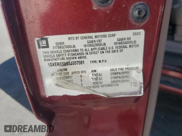 2003 GMC Yukon Denali z VIN 1GKEK63U93J307591, wystawiony jako Copart lot #55341075 z przebiegiem 201 493 mil mil oraz Szkoda całkowita • Salvage title. Historia ofert i sprzedaży dostępna na DreamBid. Obrazek 13.
