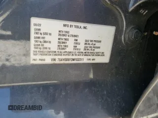 2022 Tesla Model Y Performance with VIN 7SAYGDEF3NF532311, listed as a Copart auction lot 62997535 with 60,530 mi miles and Salvage title. Bid and sale history available at DreamBid. Image 13.