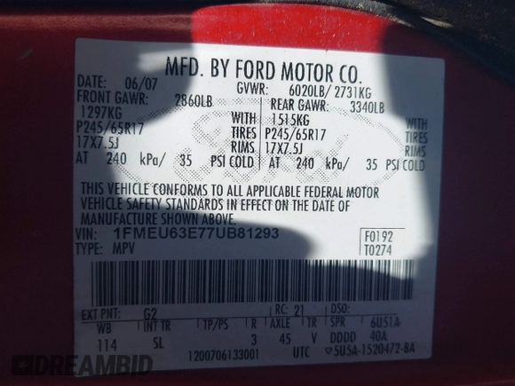 2007 Ford Explorer XLT z VIN 1FMEU63E77UB81293, wystawiony jako IAAI lot #42212508 z przebiegiem 246 834 mil mil oraz . Historia ofert i sprzedaży dostępna na DreamBid. Obrazek 9.