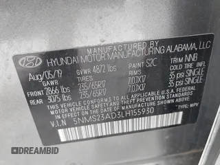 2020 Hyundai Santa Fe SE z VIN 5NMS23AD3LH155930, wystawiony jako IAAI lot #42155889 z przebiegiem 64 441 mil mil oraz . Historia ofert i sprzedaży dostępna na DreamBid. Obrazek 9.