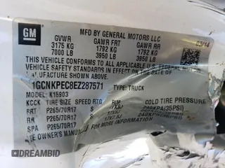 2014 Chevrolet Silverado 1500 Work Truck with VIN 1GCNKPEC8EZ287571, listed as a Copart auction lot 88300205 with Not Provided miles and Salvage Title. Bid and sale history available at DreamBid. Image 12.