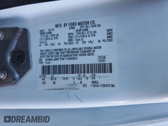 2015 Ford Transit Connect XLT с VIN NM0LS6F75F1185953, выставлен на аукционе Copart как лот 73377094 с пробегом 90 854 миль миль и Списание • Salvage title. История ставок и продаж доступна на DreamBid. Изображение 12.