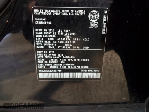 2018 Volkswagen Atlas SE with VIN 1V2LR2CA3JC507766, listed as a Copart auction lot 52776225 with 152,480 mi miles and Salvage title. Bid and sale history available at DreamBid. Image 15.
