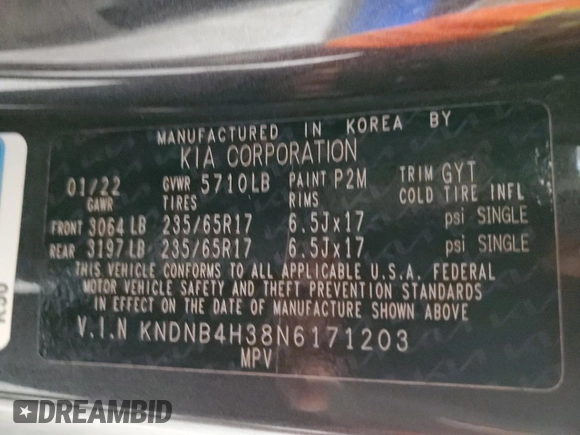2022 Kia Carnival LXS with VIN KNDNB4H38N6171203, listed as a Copart auction lot 73063604 with 58,371 mi miles and Salvage Title. Bid and sale history available at carsss.com. Image 15.