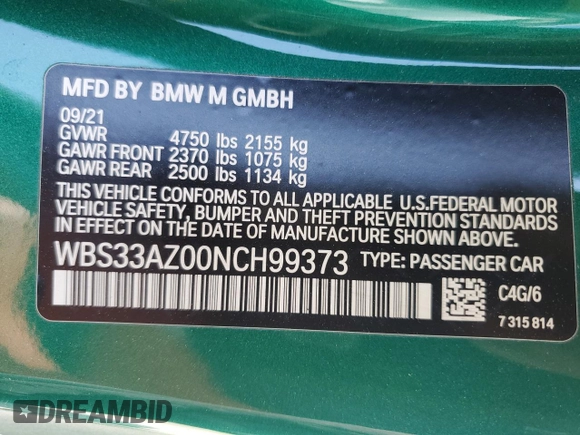 2022 BMW M4 Competition z VIN WBS33AZ00NCH99373, wystawiony jako Copart lot #53311544 z przebiegiem 22 471 mil mil oraz Szkoda całkowita • Salvage title. Historia ofert i sprzedaży dostępna na DreamBid. Obrazek 13.