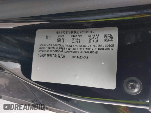 2012 Cadillac CTS with VIN 1G6DA1E38C0152736, listed as a IAAI auction lot 41710461 with 152,523 mi miles and . Bid and sale history available at DreamBid. Image 9.
