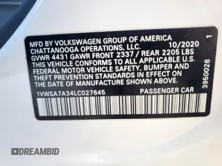 2020 Volkswagen Passat SE with VIN 1VWSA7A34LC027645, listed as a Copart auction lot 57432495 with 120,256 mi miles and Salvage title. Bid and sale history available at DreamBid. Image 12.