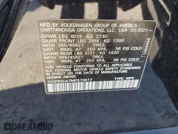 2021 Volkswagen Atlas SEL Premium R-Line z VIN 1V2FR2CA7MC573917, wystawiony jako Copart lot #77831124 z przebiegiem 28 278 mil mil oraz Szkoda całkowita • Salvage title. Historia ofert i sprzedaży dostępna na DreamBid. Obrazek 16.