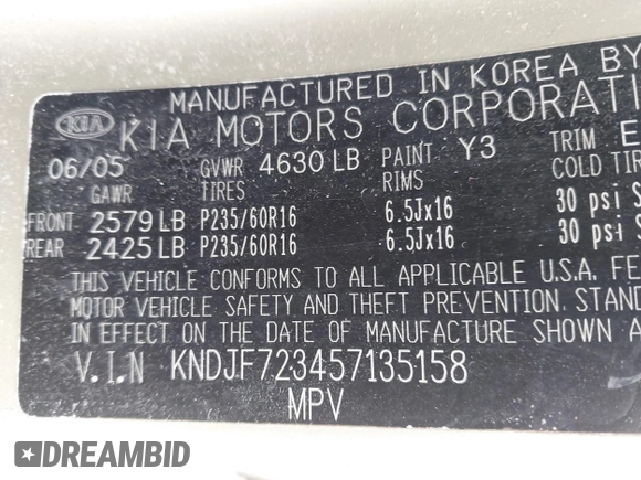 2005 Kia Sportage LX with VIN KNDJF723457135158, listed as a IAAI auction lot 41700735 with 88,200 mi miles and . Bid and sale history available at carsss.com. Image 9.
