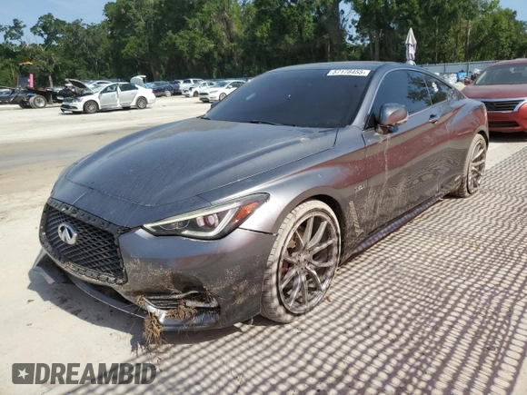 2018 Infiniti Q60 Luxe with VIN JN1EV7EKXJM340831, listed as a Copart auction lot 57178455 with 99,445 mi miles and Salvage title. Bid and sale history available at DreamBid. Image 1.