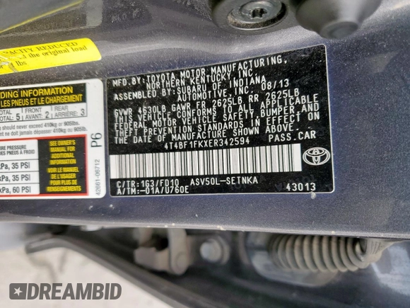 2014 Toyota Camry L with VIN 4T4BF1FKXER342594, listed as a Copart auction lot 50762105 with 161,296 mi miles and Salvage Title. Bid and sale history available at carsss.com. Image 12.