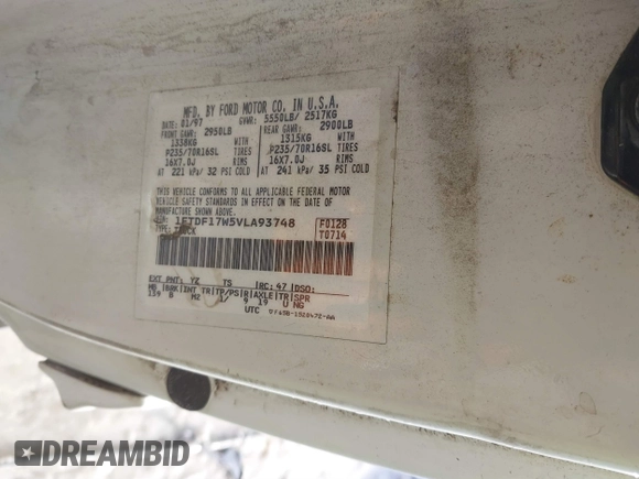 1997 Ford F-150 with VIN 1FTDF17W5VLA93748, listed as a IAAI auction lot 41342357 with 191,234 mi miles and . Bid and sale history available at DreamBid. Image 9.