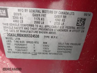 2014 GMC Terrain SLE with VIN 2GKALMEK8E6324538, listed as a IAAI auction lot 42049146 with 136,788 mi miles. Bid and sale history available at carsss.com. Image 9.