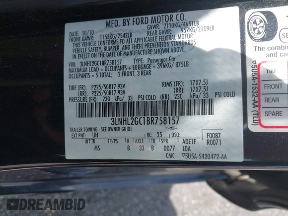 2011 Lincoln MKZ z VIN 3LNHL2GC1BR758157, wystawiony jako IAAI lot #42528517 z przebiegiem 152 699 mil mil oraz . Historia ofert i sprzedaży dostępna na DreamBid. Obrazek 9.