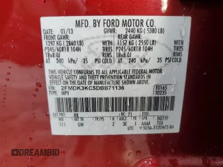 2013 Ford Edge Limited с VIN 2FMDK3KC5DBB71136, выставлен на аукционе Copart как лот 47306385 с пробегом 220 217 миль миль и Списание • Salvage title. История ставок и продаж доступна на DreamBid. Изображение 13.