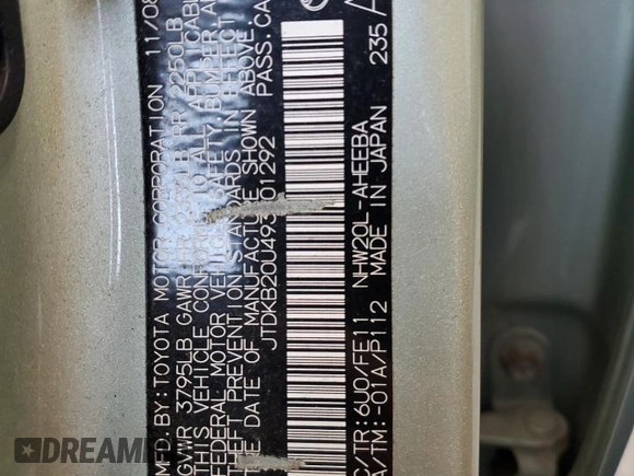 2009 Toyota Prius with VIN JTDKB20U493501292, listed as a Copart auction lot 55059515 with 179,143 mi miles and Non Repairable. Bid and sale history available at DreamBid. Image 13.