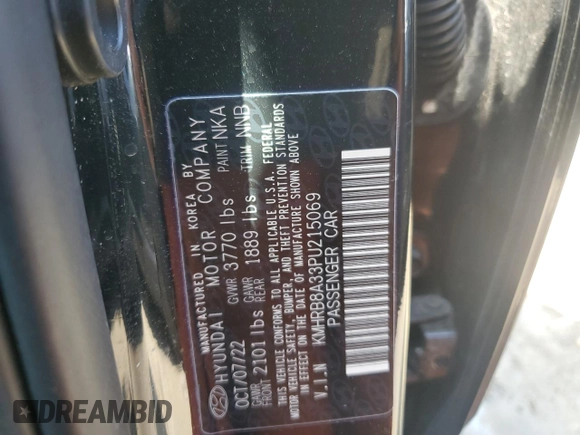 2023 Hyundai Venue SE with VIN KMHRB8A33PU215069, listed as a Copart auction lot 47788414 with 34,440 mi miles and Salvage Title. Bid and sale history available at DreamBid. Image 14.