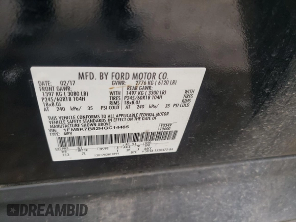 2017 Ford Explorer z VIN 1FM5K7B82HGC14465, wystawiony jako Copart lot #56887415 z przebiegiem 108 250 mil mil oraz Szkoda całkowita • Salvage title. Historia ofert i sprzedaży dostępna na DreamBid. Obrazek 13.