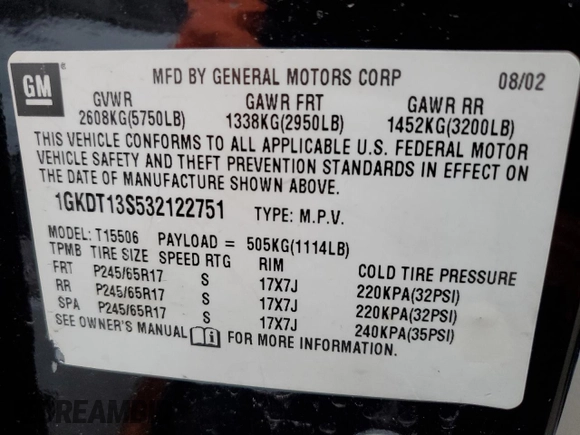 2003 GMC Envoy SLE with VIN 1GKDT13S532122751, listed as a Copart auction lot 46166415 with 139,621 mi miles and Salvage Title. Bid and sale history available at carsss.com. Image 13.