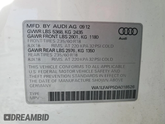 2013 Audi Q5 Premium Plus с VIN WA1LFAFP5DA018526, выставлен на аукционе Copart как лот 53725465 с пробегом 182 153 миль миль и Чистый • Clean title. История ставок и продаж доступна на DreamBid. Изображение 13.