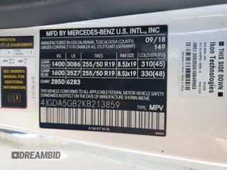 2019 Mercedes-Benz GLE 400 with VIN 4JGDA5GB2KB213859, listed as a Copart auction lot 49706625 with 109,706 mi miles and Salvage title. Bid and sale history available at DreamBid. Image 16.