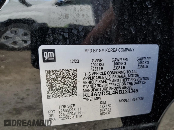 2024 Buick Encore GX Sport Touring with VIN KL4AMDSL4RB133346, listed as a Copart auction lot 58721915 with 15,591 mi miles and Salvage title. Bid and sale history available at DreamBid. Image 13.