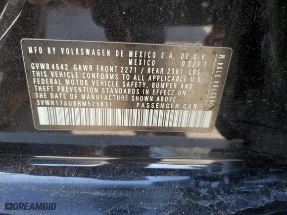 2017 Volkswagen Golf Alltrack S with VIN 3VWH17AU8HM525811, listed as a Copart auction lot 56725174 with 44,184 mi miles and Salvage Title. Bid and sale history available at carsss.com. Image 12.