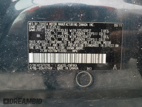 2011 Toyota RAV4 with VIN 2T3BF4DV7BW153090, listed as a Copart auction lot 49283635 with 204,822 mi miles and Clean Title. Bid and sale history available at DreamBid. Image 13.