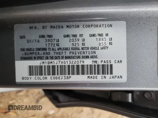 2016 Mazda 3 i Sport with VIN JM1BM1J7XG1322079, listed as a Copart auction lot 86568164 with 62,834 mi miles and Salvage Title. Bid and sale history available at DreamBid. Image 14.