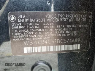 2011 BMW 7 Series 740Li with VIN WBAKB4C57BC574689, listed as a Copart auction lot 54701195 with 135,878 mi miles and Clean Title. Bid and sale history available at carsss.com. Image 12.