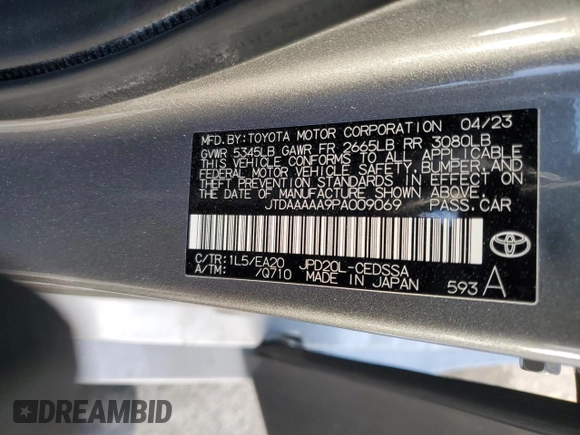 2023 Toyota Mirai XLE with VIN JTDAAAAA9PA009069, listed as a Copart auction lot 53739195 with 8,497 mi miles and Salvage Title. Bid and sale history available at carsss.com. Image 12.