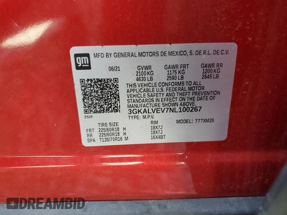 2022 GMC Terrain SLT с VIN 3GKALVEV7NL100267, выставлен на аукционе Copart как лот 59670735 с пробегом 62 201 миль миль и Списание • Salvage title. История ставок и продаж доступна на DreamBid. Изображение 14.